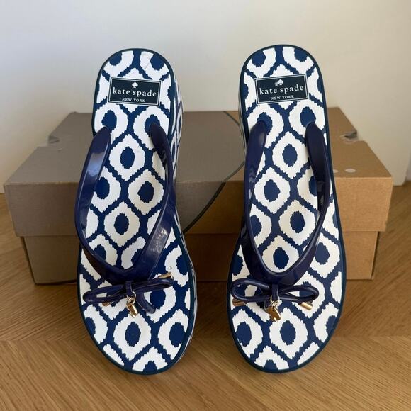 Kate Spade Platform Navy/White Women Flip Flops Sandals - SZ 8 - Picture 5 of 14